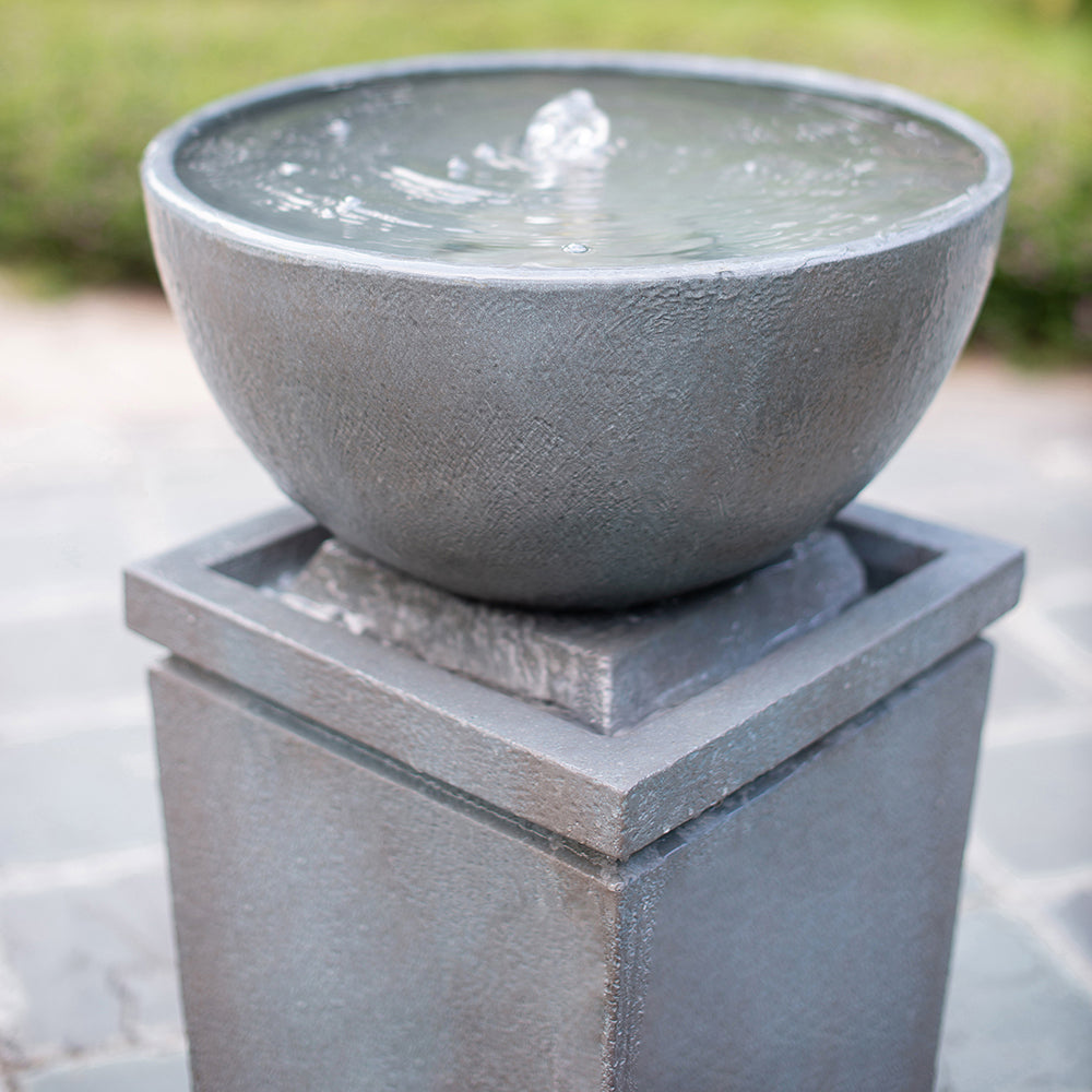 35" Polyresin Gray Zen Bowl Water Fountain - 001