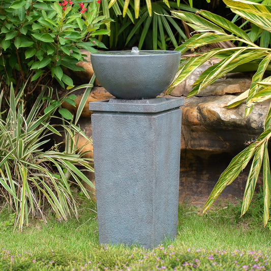 35" Polyresin Gray Zen Bowl Water Fountain