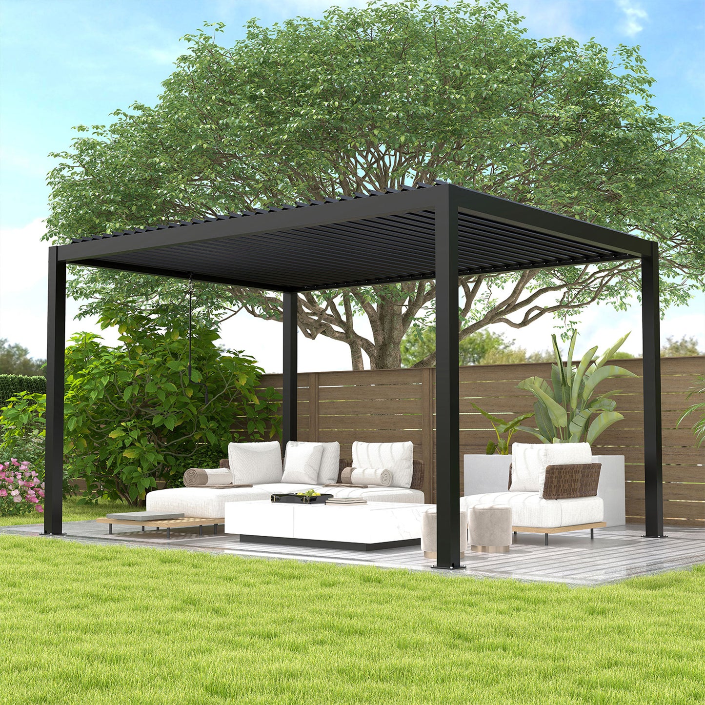 Louver Pergola 10x13FT Aluminum Frame & Steel Louvers